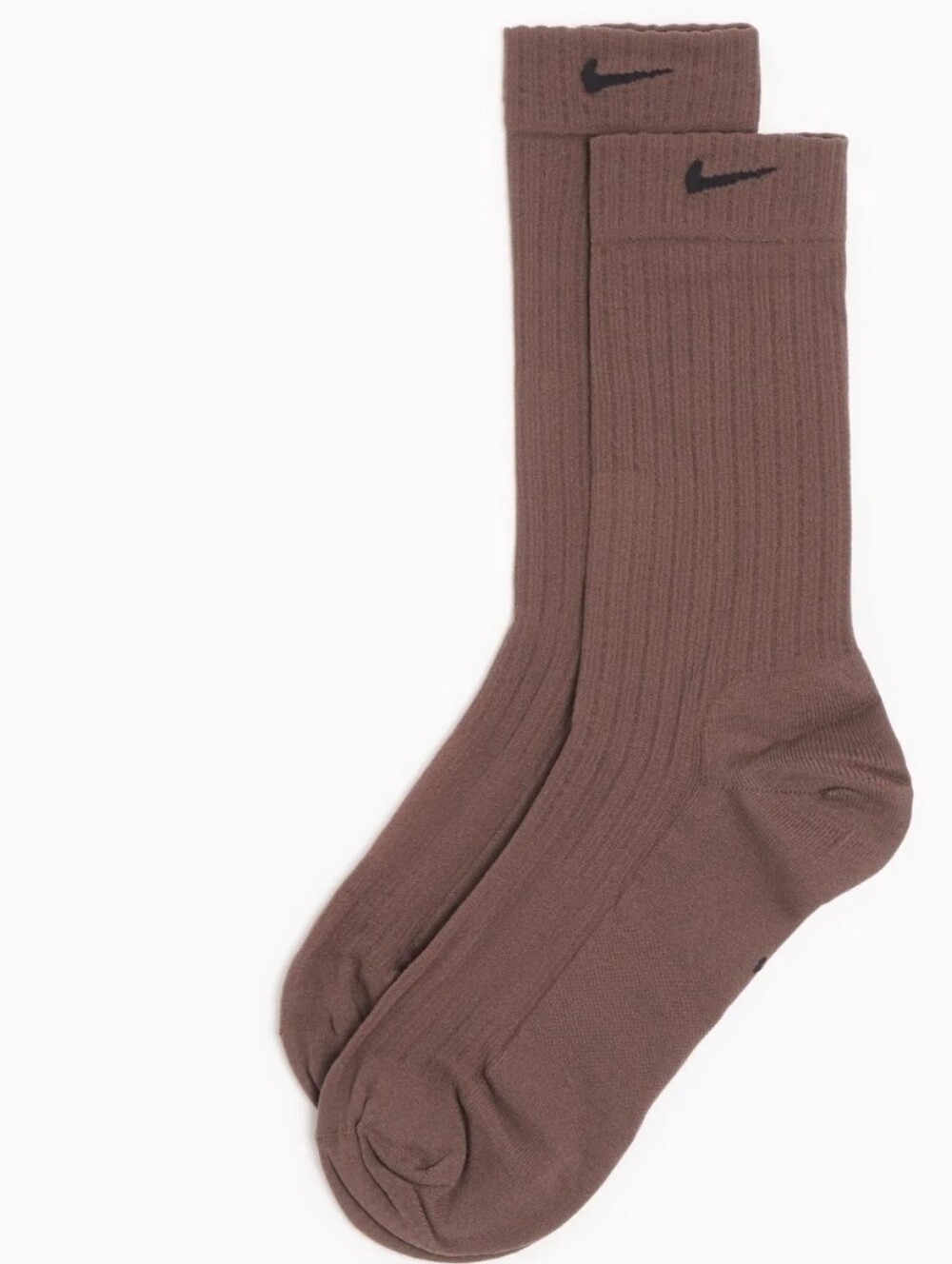 Nike Brown Ribbed Crew Socks with Black Swoosh